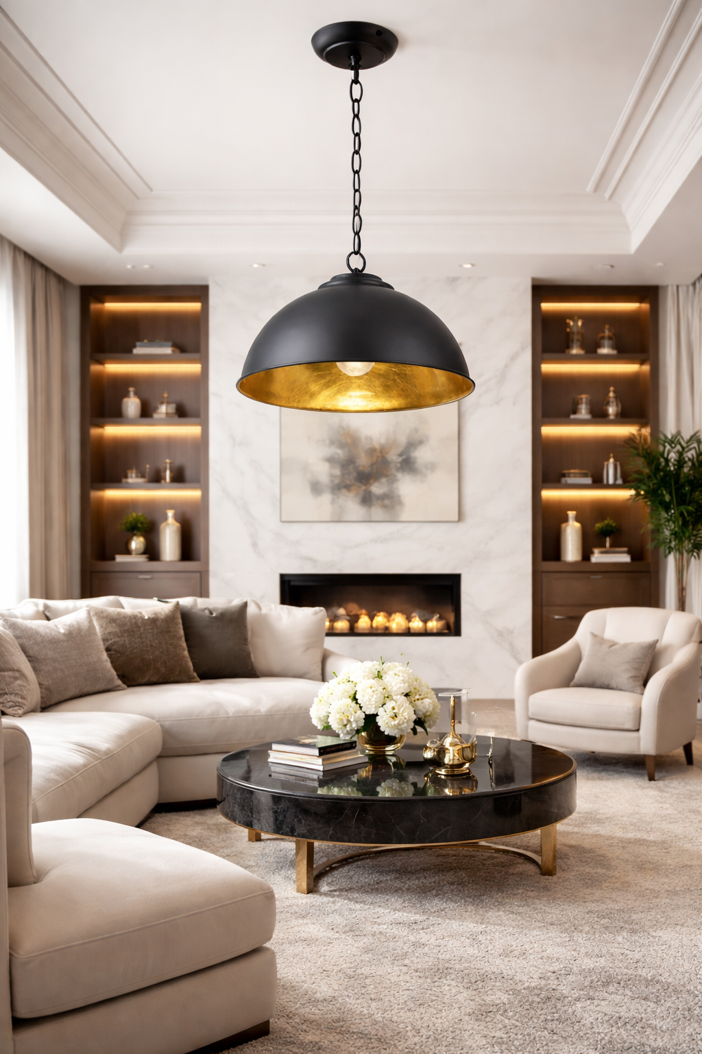 Endon Colman Black & Gold Leaf Ceiling Pendant Light – Dimmable E27 Luxury Statement Lamp