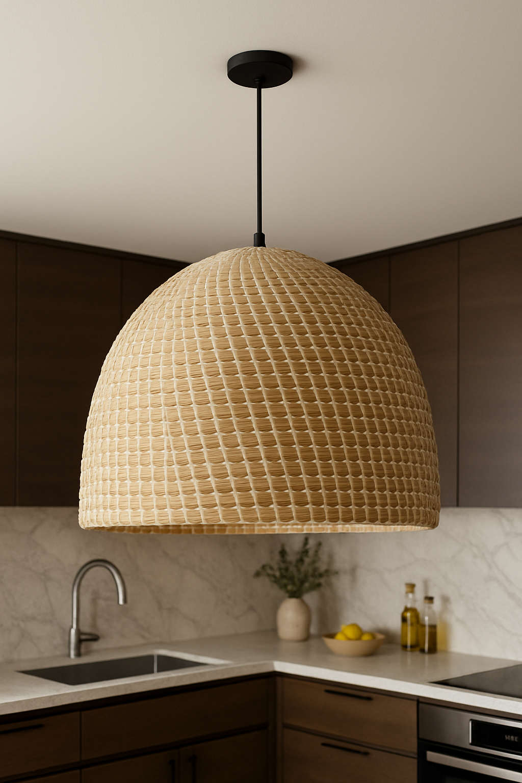 Beliani Pepakan Wicker Pendant Lamp  Boho Dome Ceiling Light | Natural Seagrass