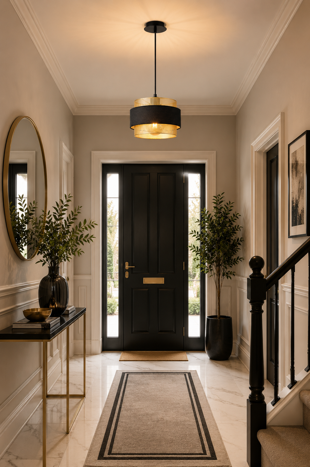 Harper Living Modern Pendant Ceiling Light – Black Fabric & Gold Mesh Shade | Adjustable Height 20–123cm | Dimmable E27 Hanging Light