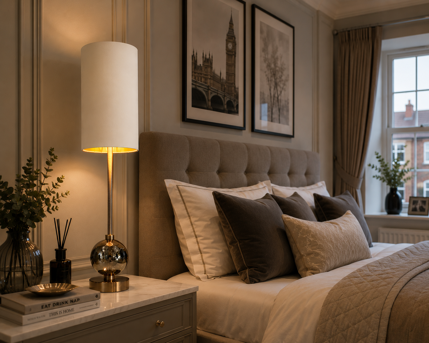 RV Astley Jarama Table Lamp – Luxury Marble, Crystal & Gunmetal Designer Bedside Lamp