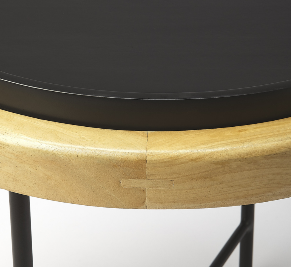 Rochester Wood & Metal Accent Table Round Mango Wood Black Iron Modern Side