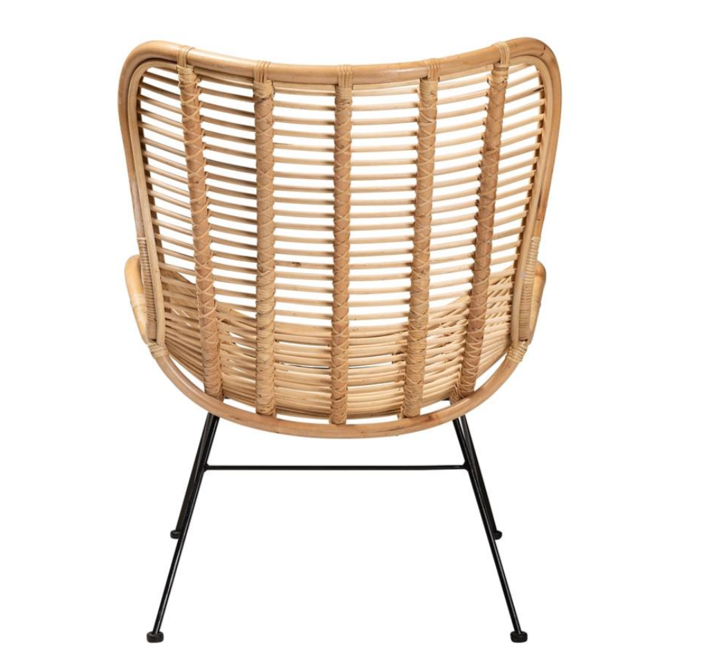 Colorado Modern Wicker Fair Natural Brown Rattan & Black Metal Accent Chair 